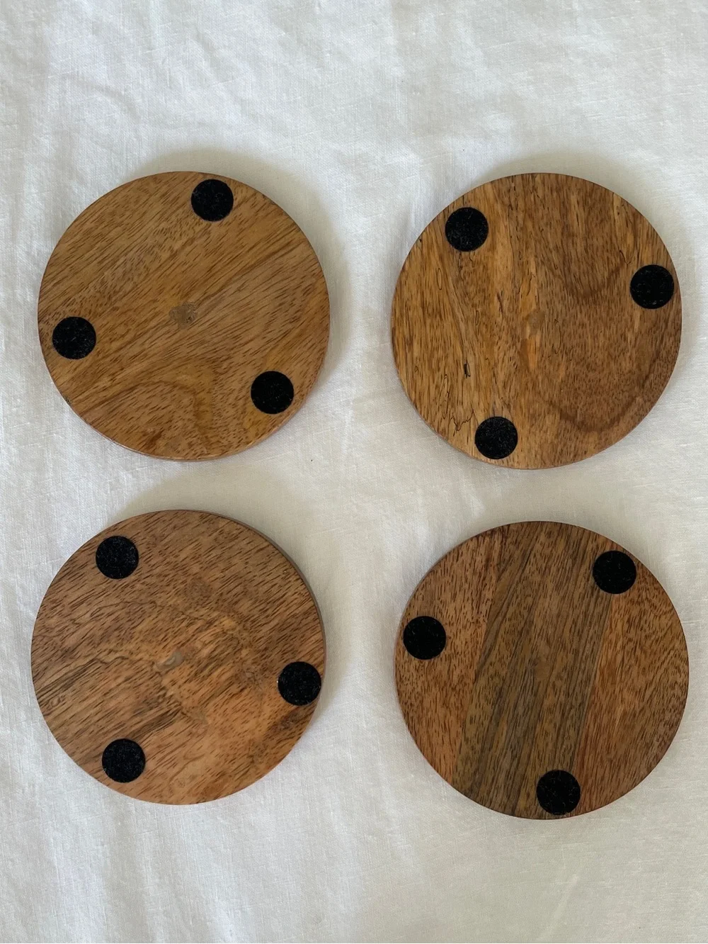 4 Natural Wood Coasters in Silver Color Container Minimalist Wabi Sabi